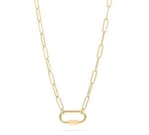 NWT WJW Gold Carabiner Charm Holder Necklace Waterproof Stainless Steel 16+2